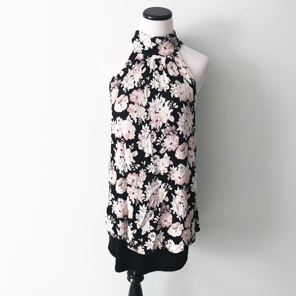 Sienna Sky Tops - Sienna Sky Floral Halter Tunic Black Pink
